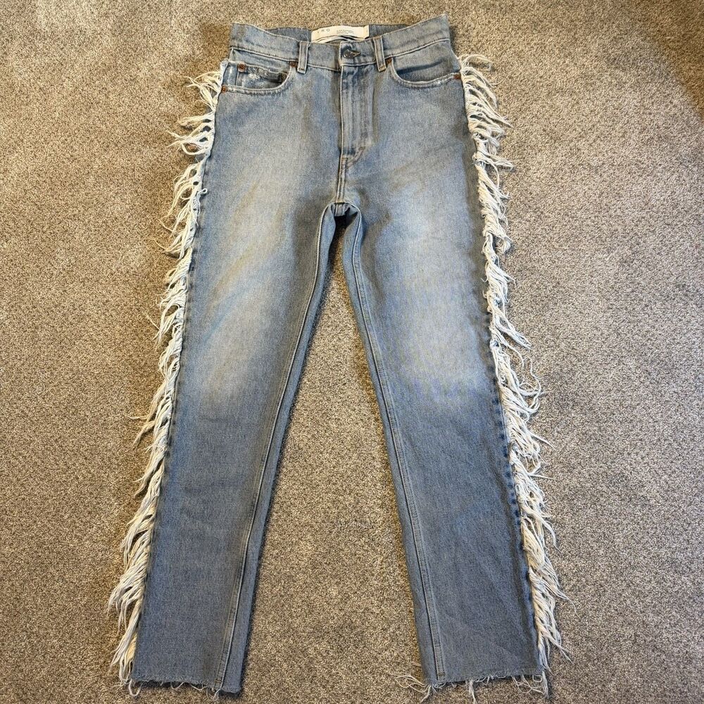 IRO Paris "Experience" High Rise Straight Leg Jeans With Fringe Size 26 Italy
